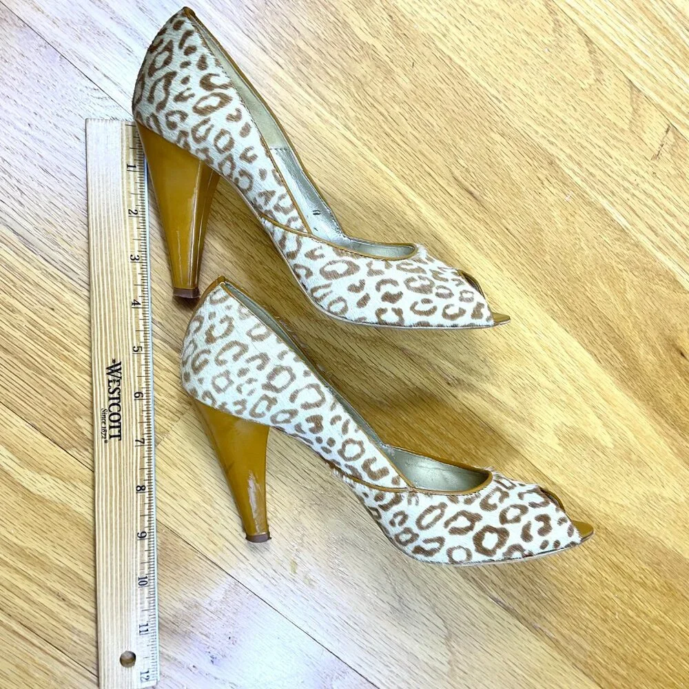 Massimo Baldi Heels Pumps Leopard Calf Hair Peep Toe (7.5)